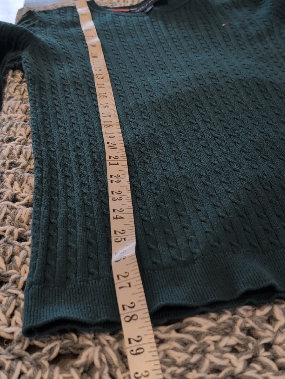 CCO-335 - Tommy Hilfiger Emerald Green Cable Knit Sweater Sporty Casual Classic - Picture 7 of 8